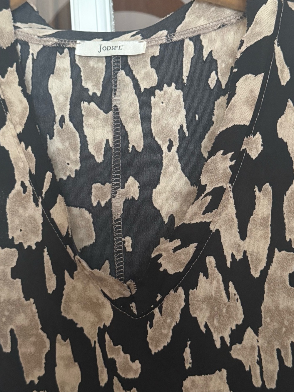 JODIFL Black and Beige Animal Print V-Neck Blouse - Picture 2 of 6